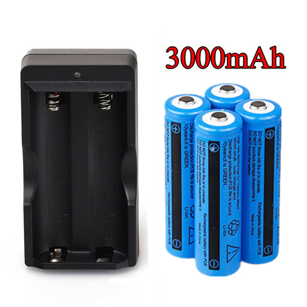 4PCS 3000mAh 18650 Rechargeable Batteries Double Charger Set For Flashlights NEW