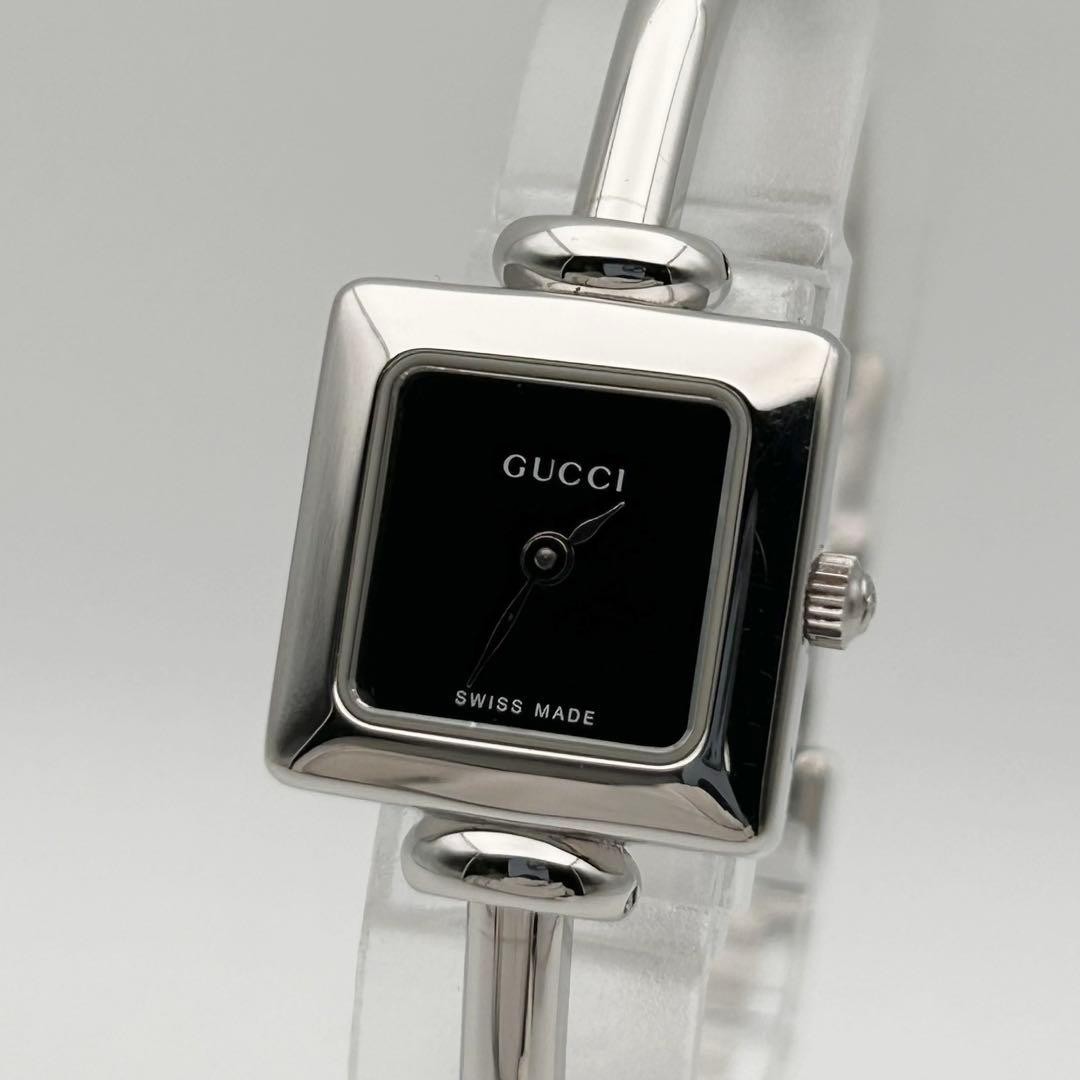GUCCI 1900L Women\'s Watch Square Quartz Black Dial Silver working F/S Near Mint GUCCI 1900L Women\'s Watch Square Quartz Black Dial Silver working F/S Near Mint