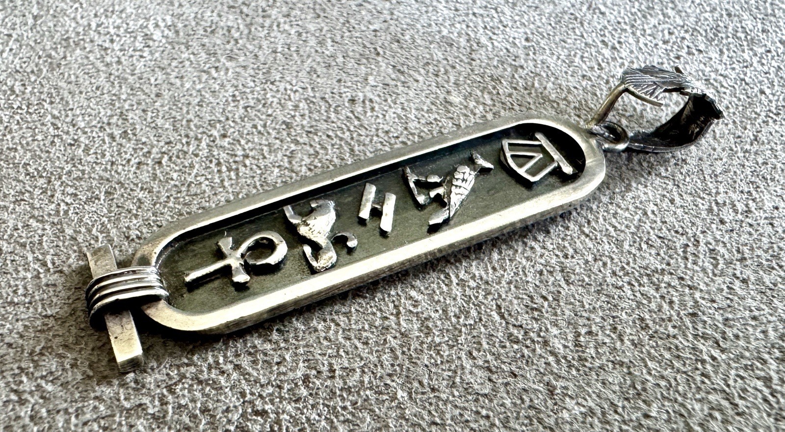 Vtg STERLING Silver HIEROGLYPHIC PENDANT Pharoah Bail ANKH Egypt - 2\