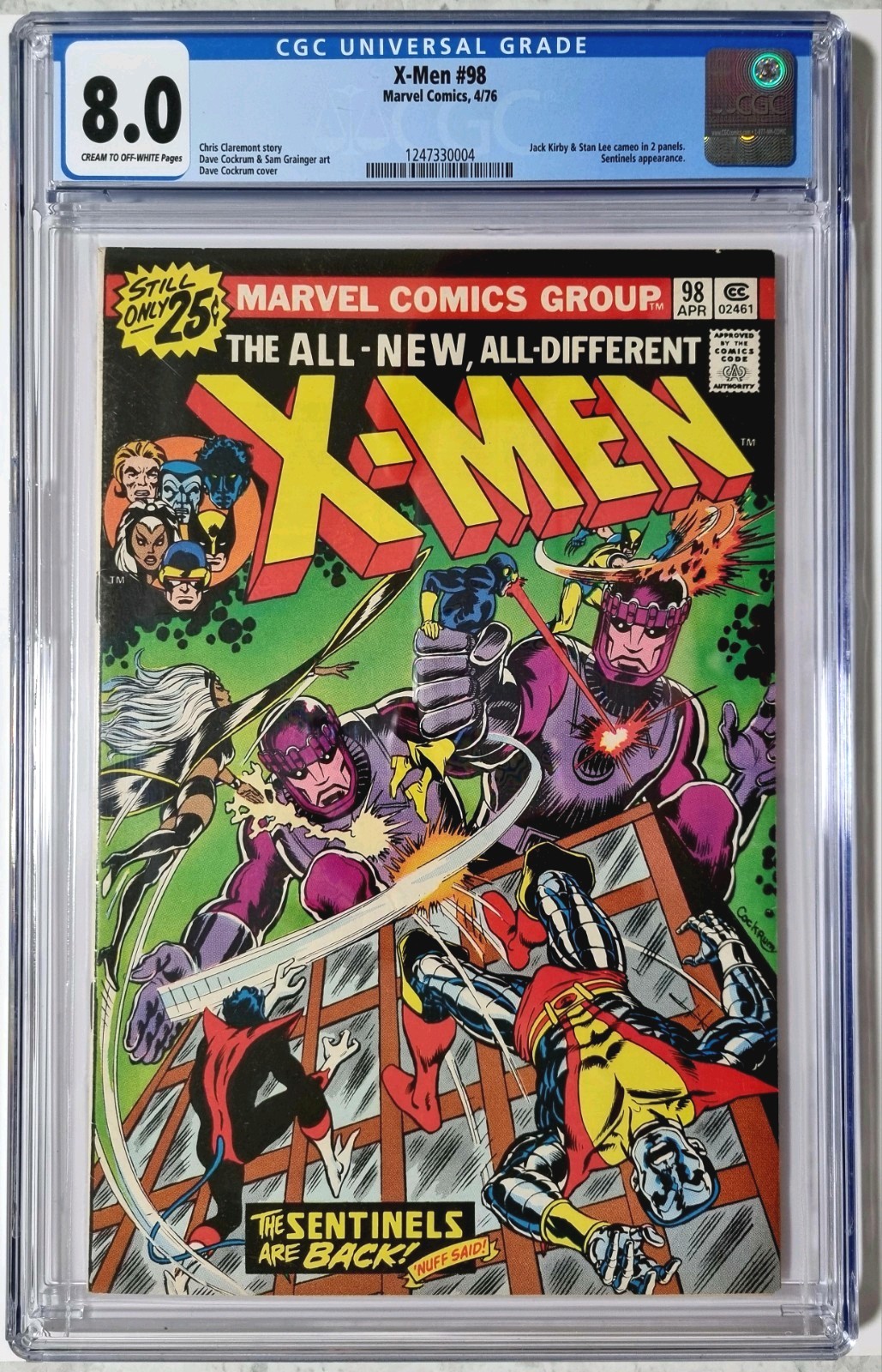 X-MEN #98 CGC 8.O 1976 Sentinels & Jack Kirby & Stan Lee Cameo, Marvel Comic X-MEN #98 CGC 8.O 1976 Sentinels & Jack Kirby & Stan Lee Cameo, Marvel Comic