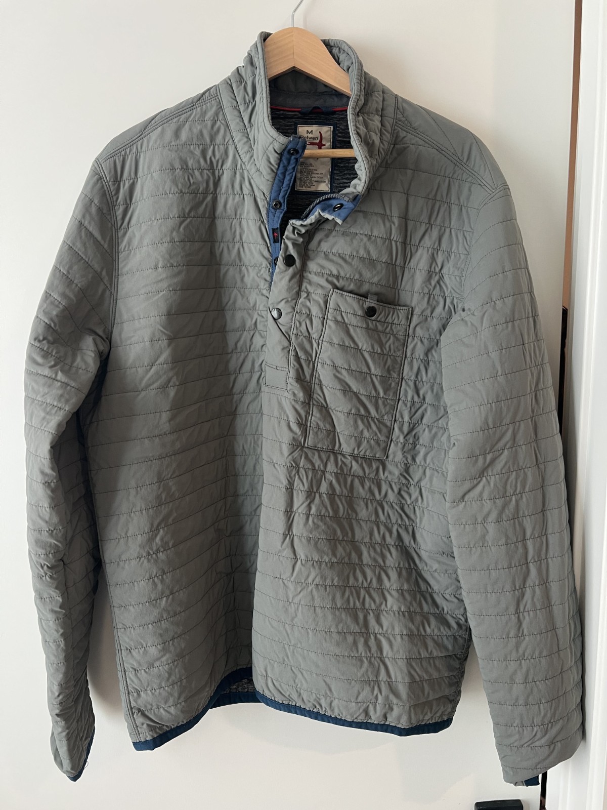 Relwen Quilted Snap Pullover Mens Medium Gray/Blue Windzip Popover