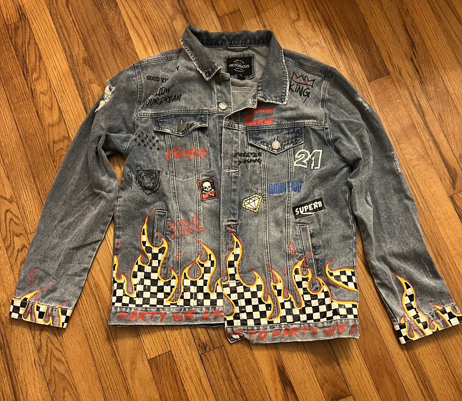 Victorious Men\'s Fashion Printer Casual Party Denim Jean Jacket X LARGE Victorious Men\'s Fashion Printer Casual Party Denim Jean Jacket X LARGE