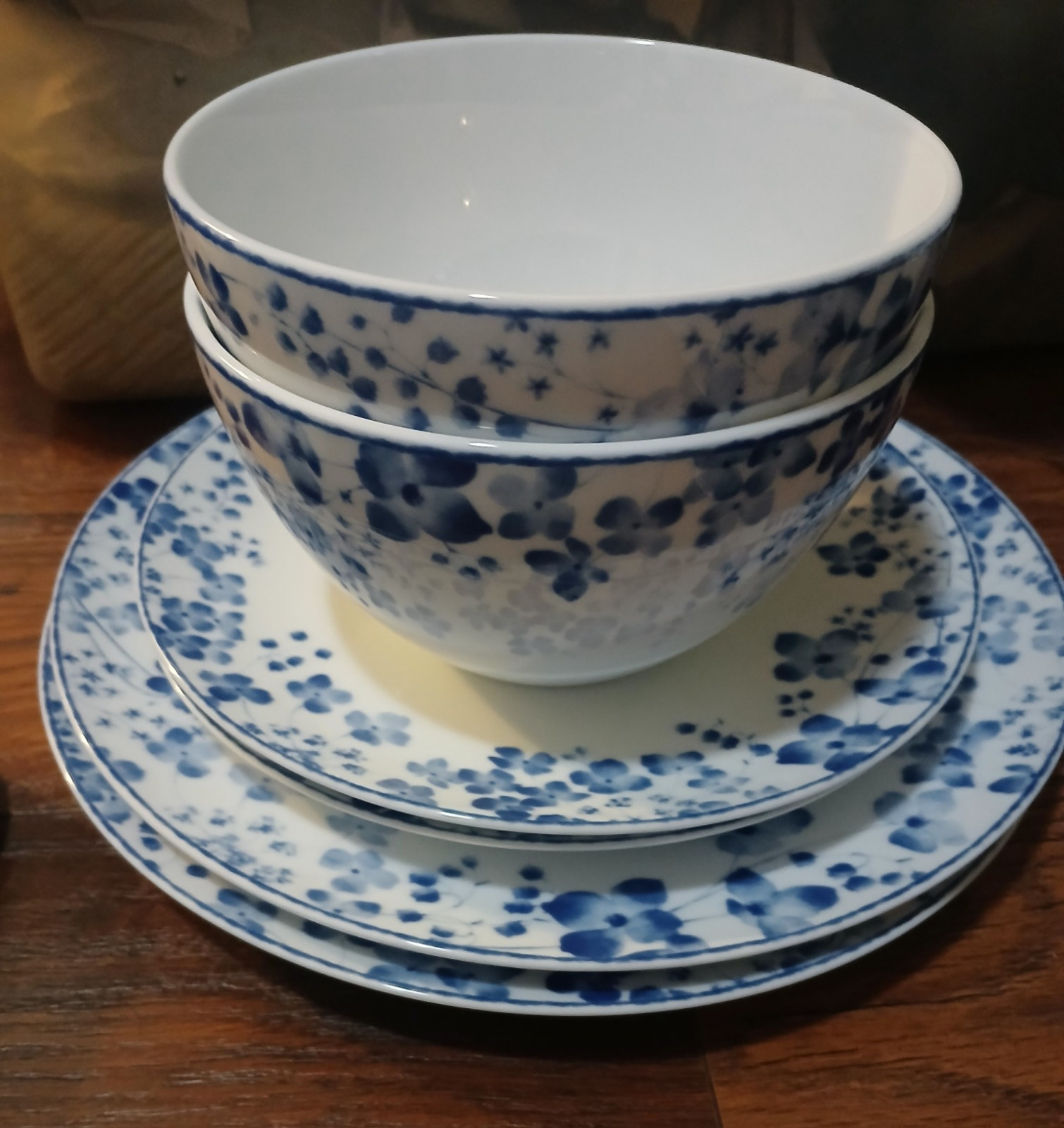 Noritake Bloomington Road 6pc Dinnerware Blue Floral Fine Porcelain 2 Settings