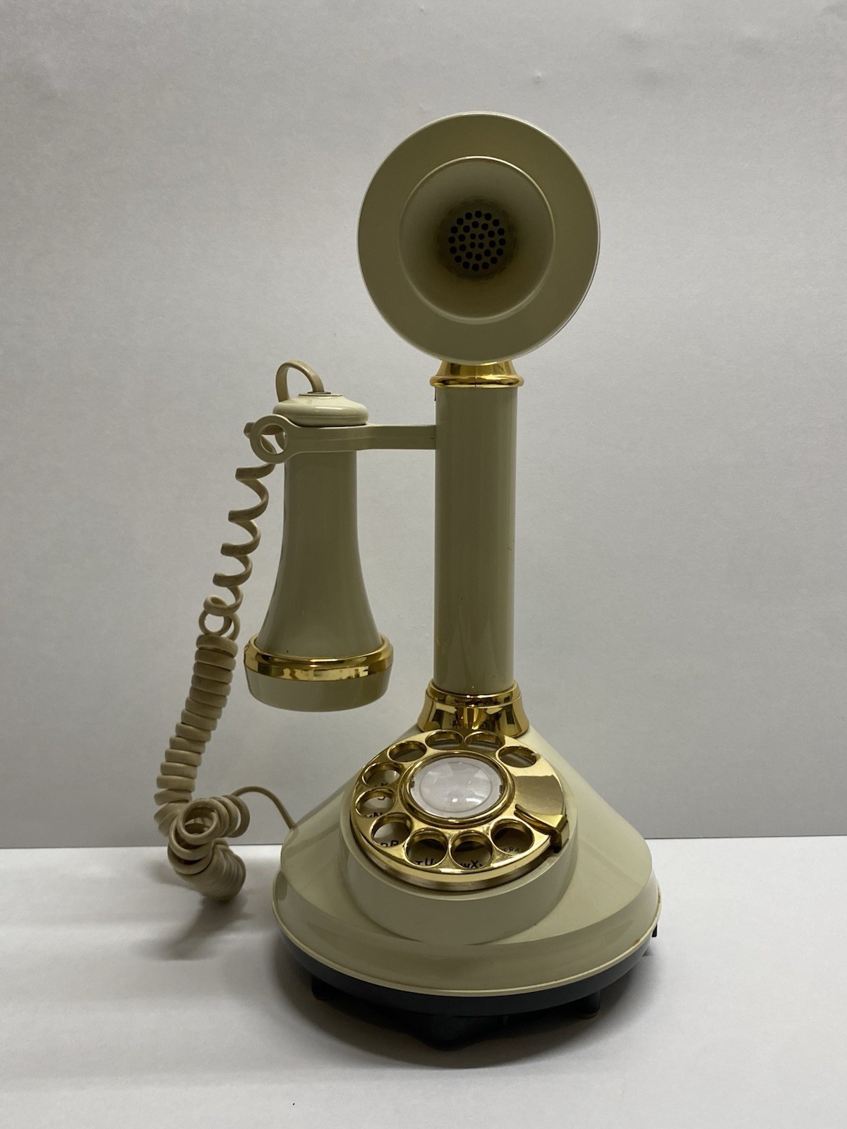 Vintage 1973 DECO•TEL ivory Candlestick Telephone w/Rotary Dial, works
