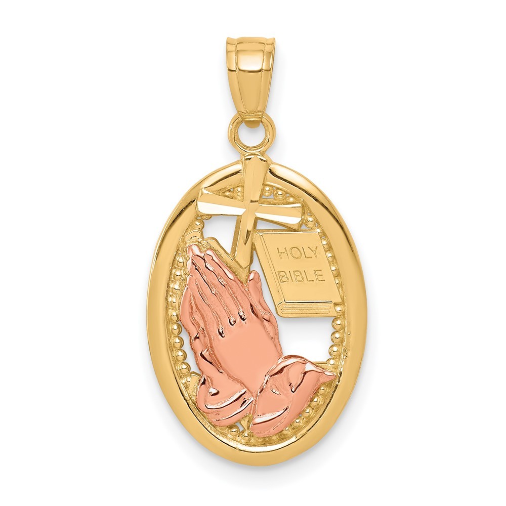 10k Two-tone Gold Praying Hands Pendant 1.24g, L-25mm, 13mm 10k Two-tone Gold Praying Hands Pendant 1.24g, L-25mm, 13mm