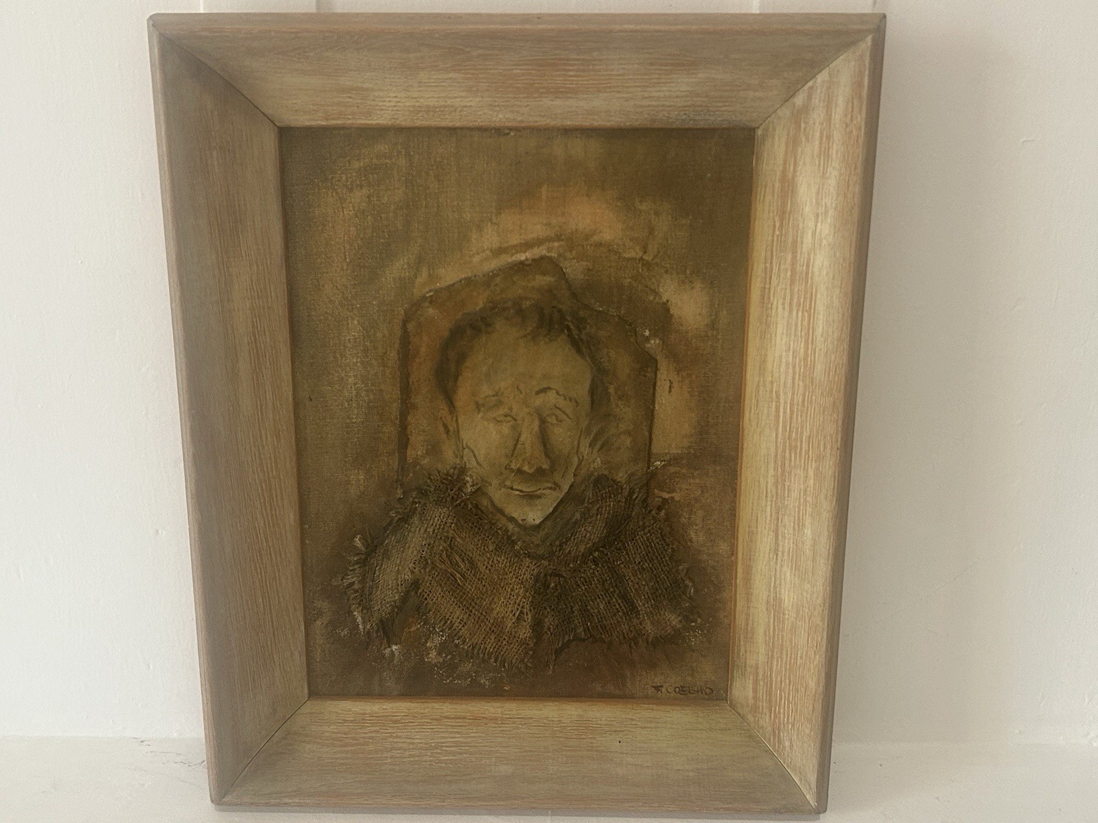Listed Artist Fernando Coelho Late 1950s Mixed Media Oil Painting Mid Century