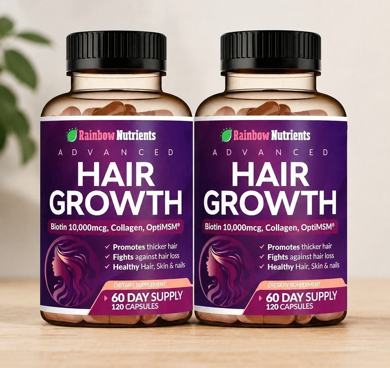 2 PACK NEW Rainbow Nutrients Advanced Hair Growth- Prevent Hair Loss 