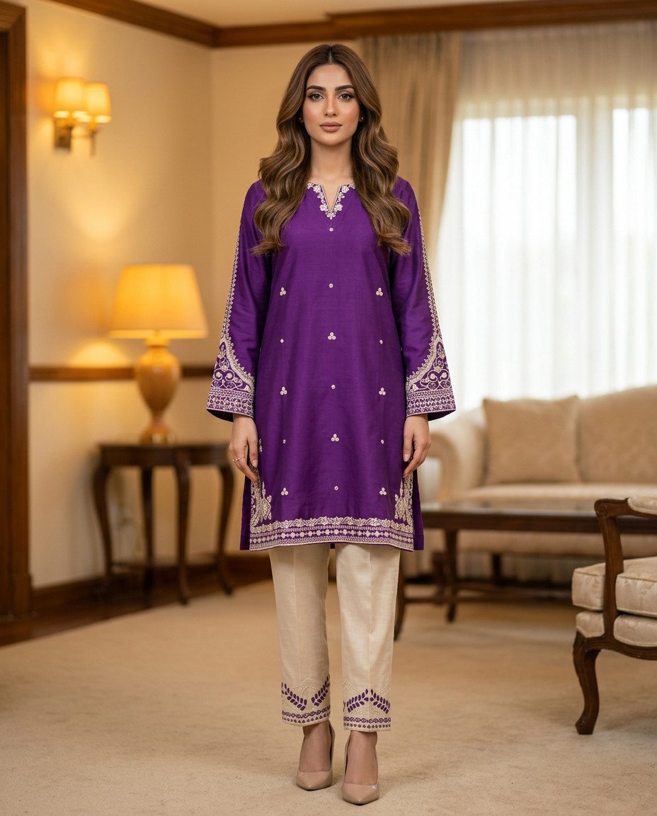 Women’s Pakistani Purple Embroidered 2-Piece Cotton Salwar Kameez Suit Women’s Pakistani Purple Embroidered 2-Piece Cotton Salwar Kameez Suit