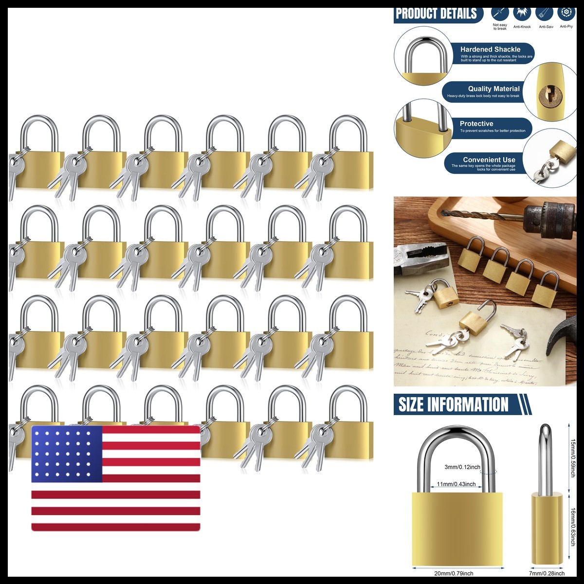 Yaocom 24 Pcs Solid Brass Keyed Padlock, Small Padlocks Keyed Alike Yellow Gym Yaocom 24 Pcs Solid Brass Keyed Padlock, Small Padlocks Keyed Alike Yellow Gym