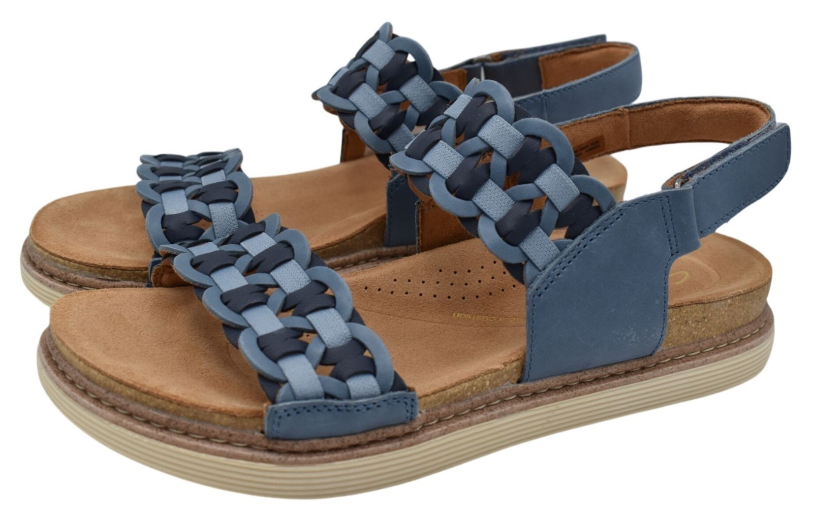 Clarks Womens 9 Arwell Glide Blue Combi Leather Strappy Open Toe Sandals Shoes