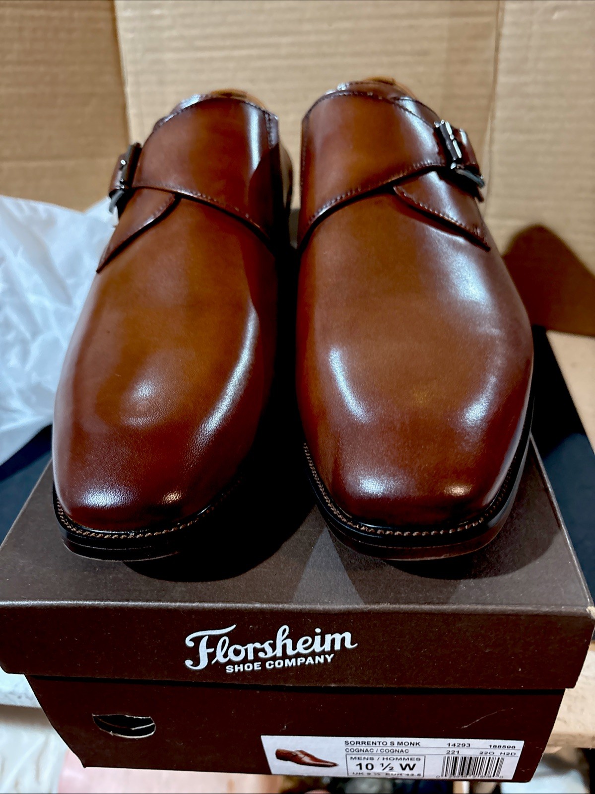 Florsheim Men\'s Sorrento Plain Toe S 14293-221 Cognac Size 10 1/2 W New In Box