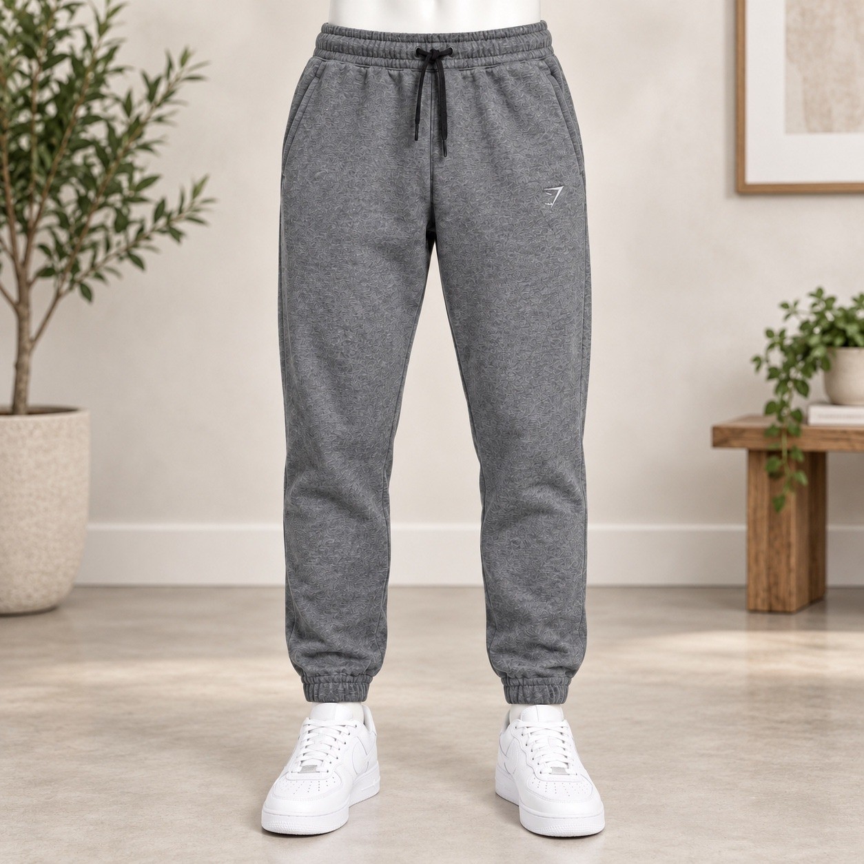 Gymshark Crest Joggers Charcoal Grey Marl Fleece Sweatpants Mens Size Large