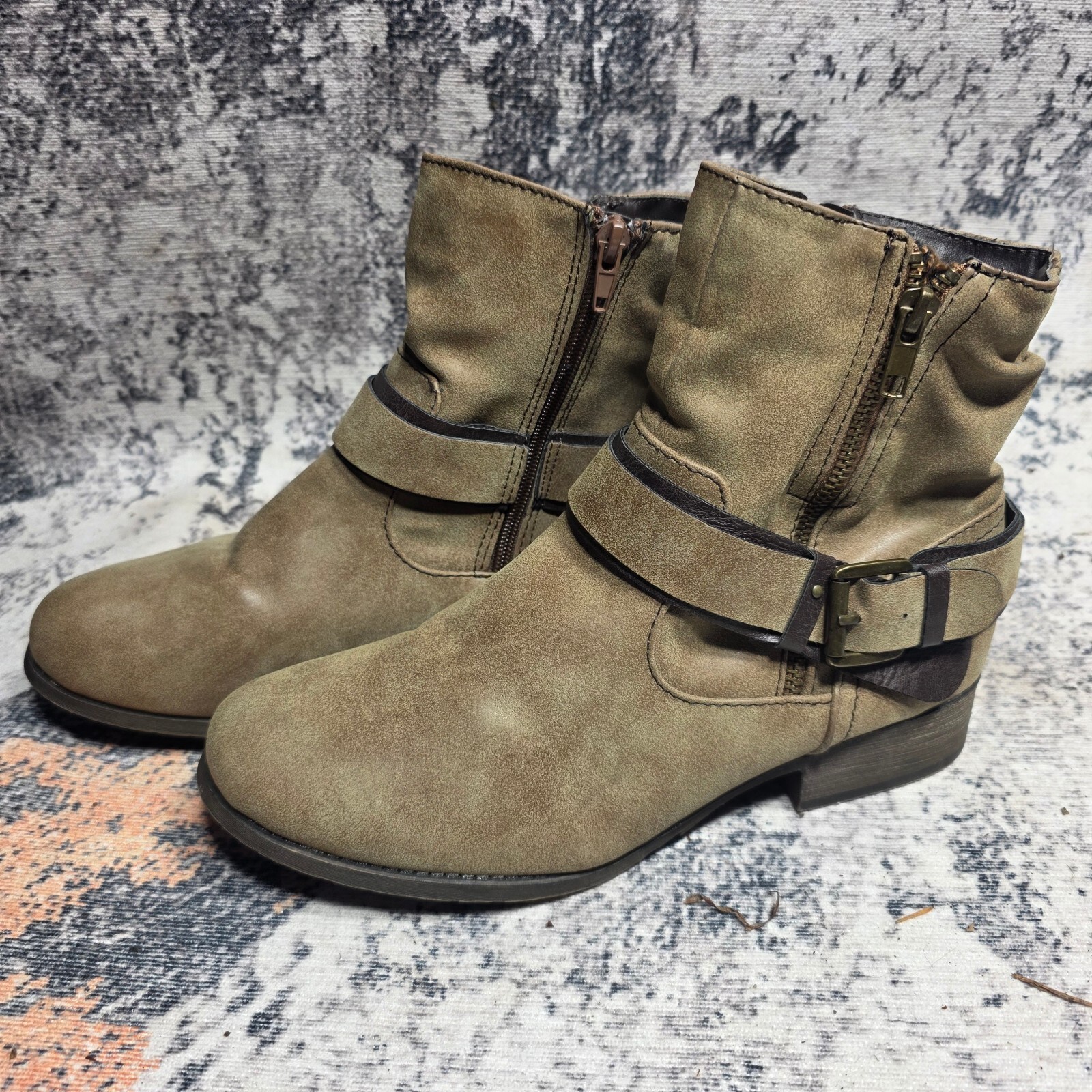 Wmn\'s 10 - POP by Jellypop Brown/olive ankle moto boots Wmn\'s 10 - POP by Jellypop Brown/olive ankle moto boots