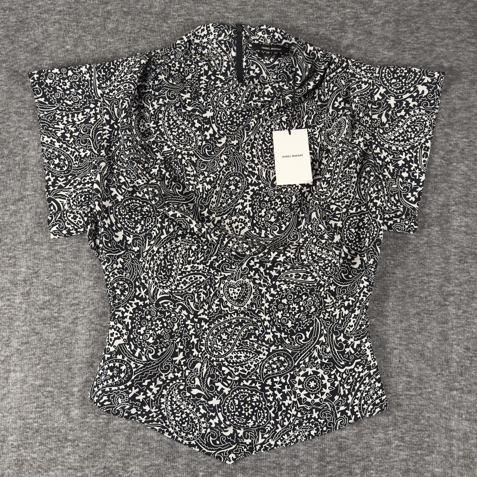 Isabel Marant Brinlya Top Womens 38 Black White Silk Paisley Print Shirt Isabel Marant Brinlya Top Womens 38 Black White Silk Paisley Print Shirt
