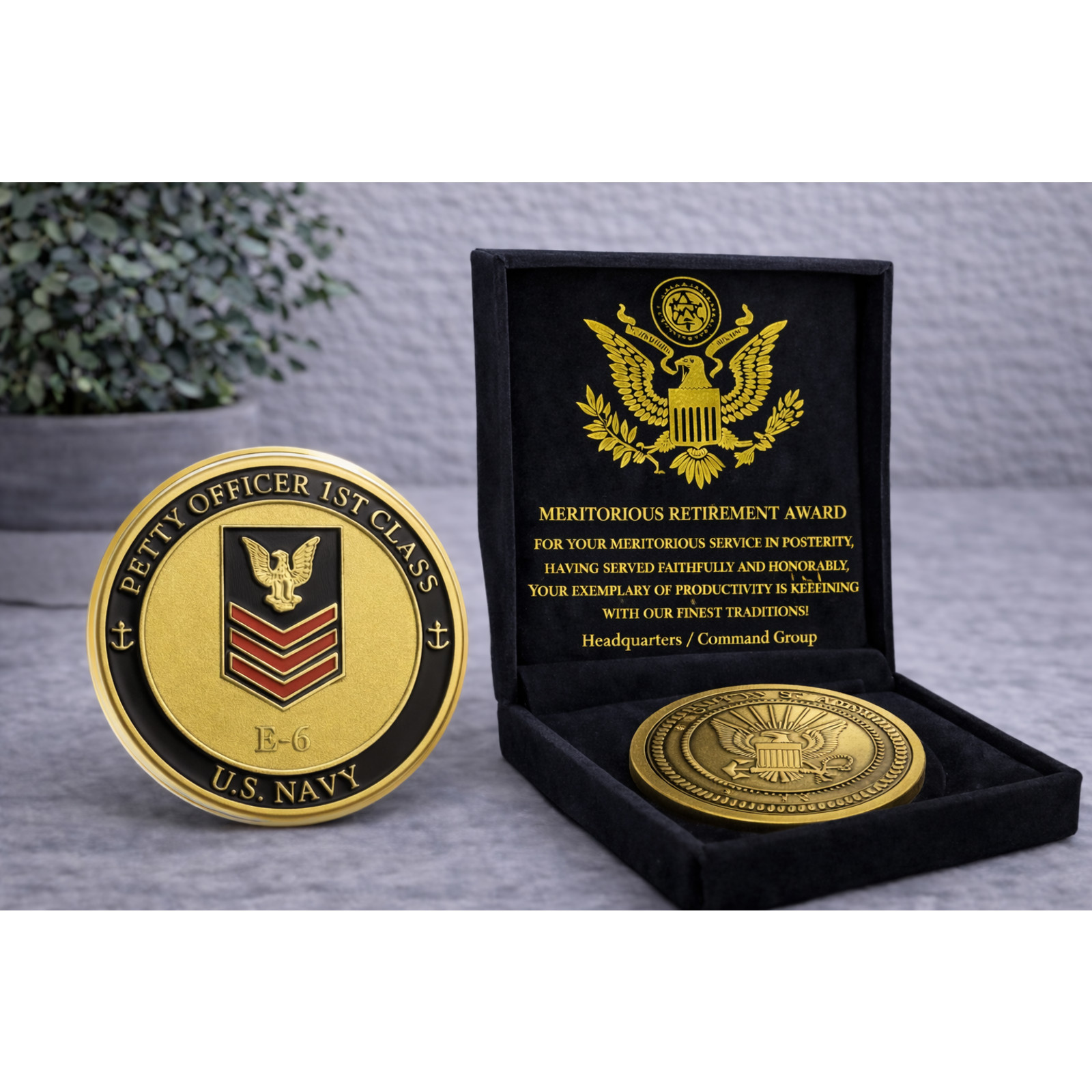 U.S. NAVY COIN: E6 PETTY OFFICER FIRST CLASS w/ Retirement Award