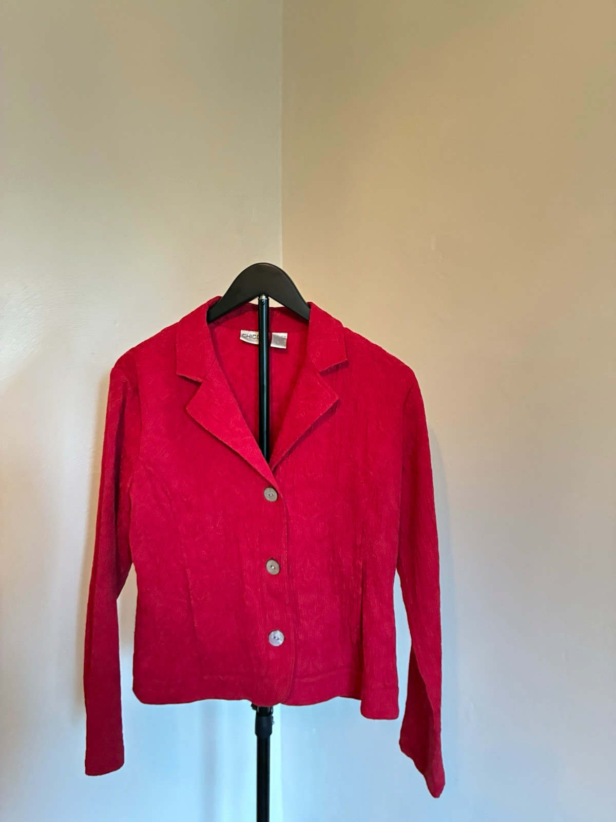 Chico\'s Red Floral Button-Front Collared Short Jacket, Juniors Size 1