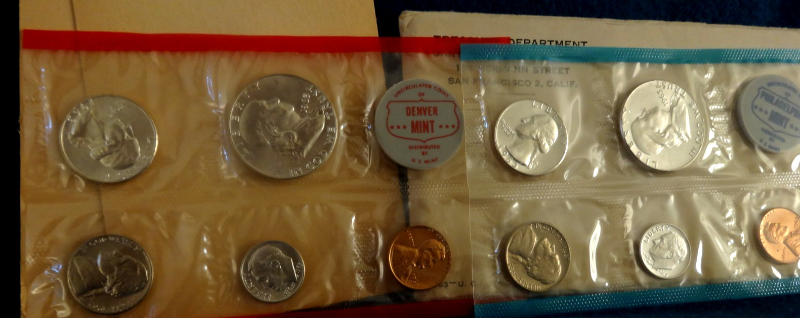 1963-P&D-BRILLIANT UNC. MINT SET-90% SILVER-SEALED-IN US MINT CELLOPHANE. #4352.