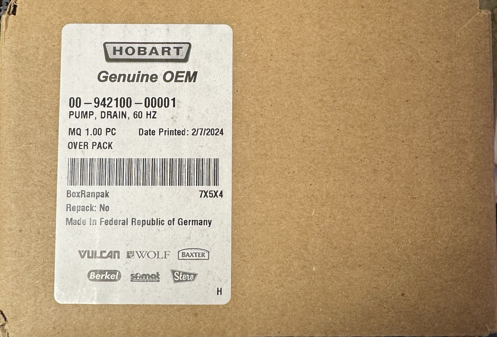 Hobart LXE Drain Pump, 60 Hz Genuine OEM 00-942100-00001 Hobart LXE Drain Pump, 60 Hz Genuine OEM 00-942100-00001