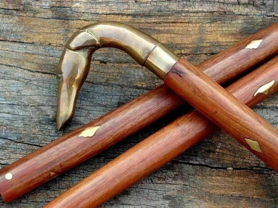 Brass Designer Victorian Handle Wooden Walking Cane – Vintage Antique Style 36\