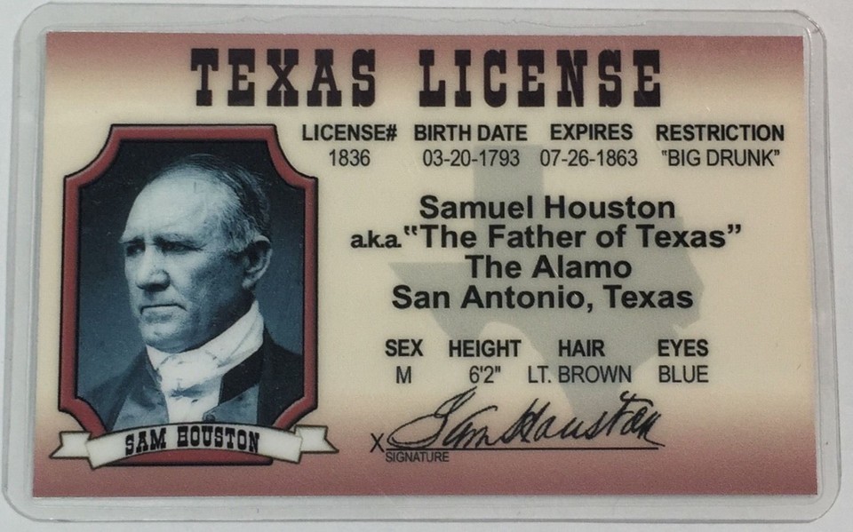 Samuel Houston - Texas License - Novelty - Drivers - The Father of Texas