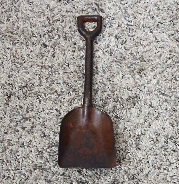Antique Primitive Miniature Shovel Spade Tool Brown Metal Small Up to 14 in