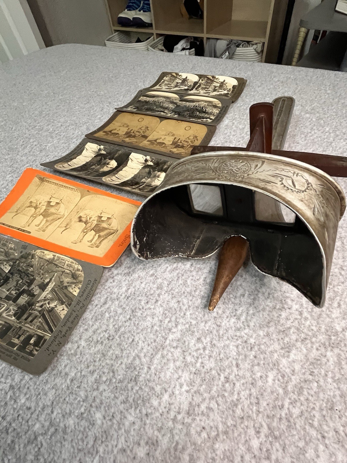Antique Perfecscope Stereoscope Viewer 1900 Paris Expo Design + 6 View Cards