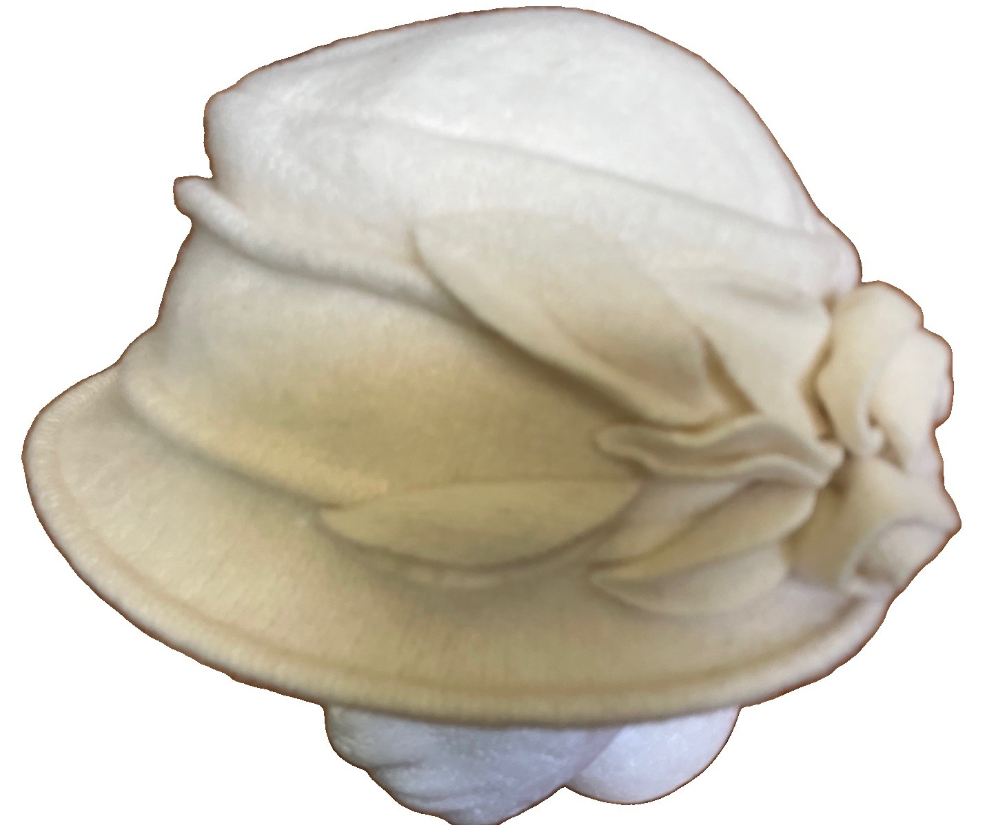 Vintage Hopeless Romantic 100% Wool Hat Ivory Flower Boho Victorian Granny USA