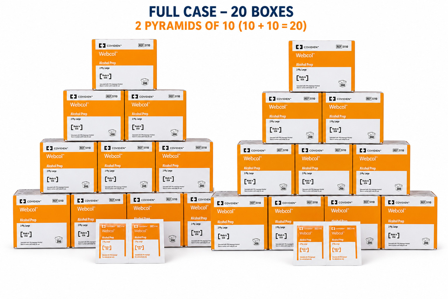 Webcol 5110 Large Alcohol Prep Pads 70% IPA 4000 Count FULL CASE 20 Boxes