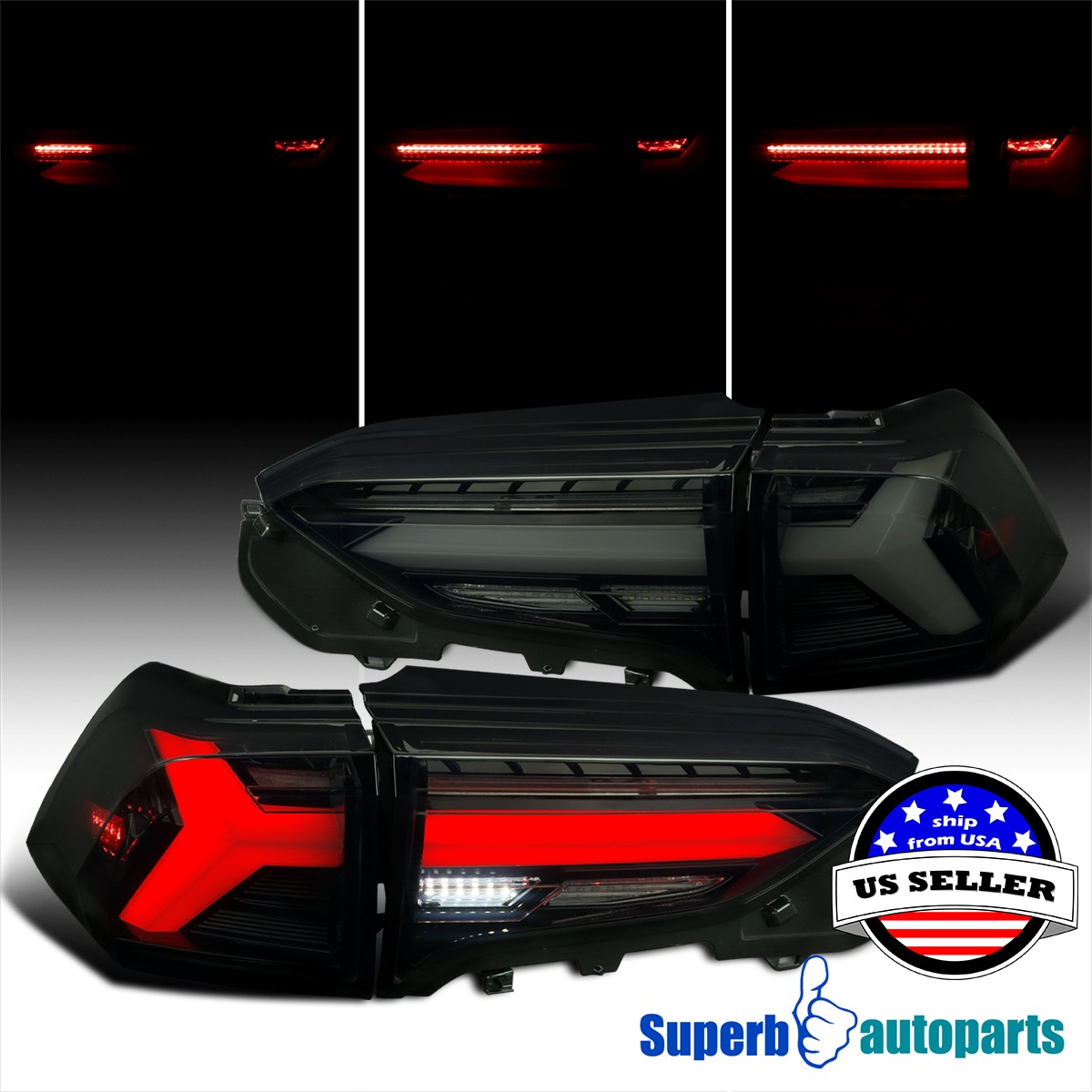 Fit 2019-2024 Toyota RAV4 Sequential LED Tail Light Rear Lamp Glossy Black Smoke Fit 2019-2024 Toyota RAV4 Sequential LED Tail Light Rear Lamp Glossy Black Smoke