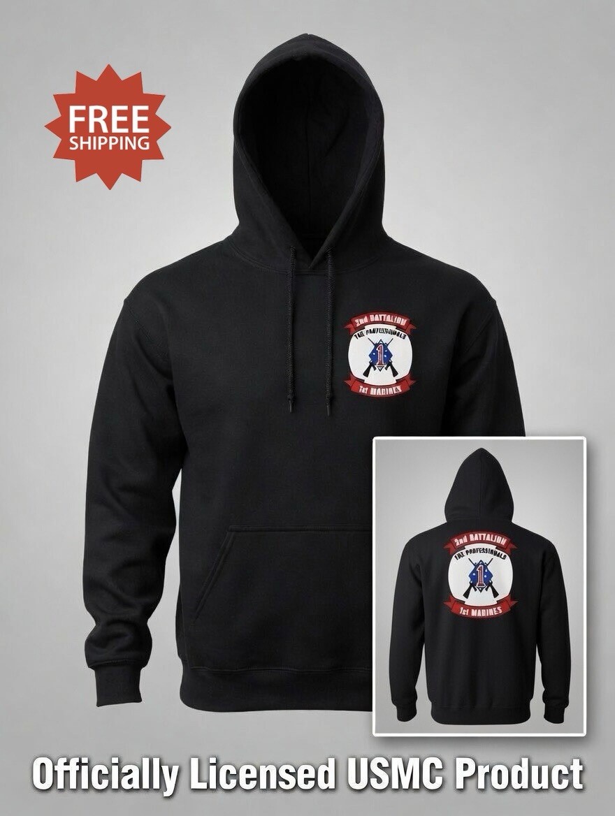 US MARINE CORPS USMC “2nd BATTALION, 1st MARINES” BLACK HOODIE - Size L / LARGE US MARINE CORPS USMC “2nd BATTALION, 1st MARINES” BLACK HOODIE - Size L / LARGE