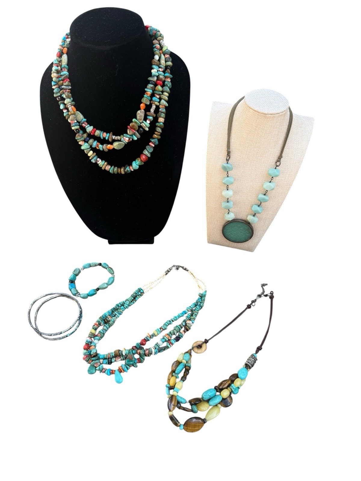 Boho Turquoise Color Jewelry Lot 6 Pc Necklaces Bracelet Bangles Statement Boho Turquoise Color Jewelry Lot 6 Pc Necklaces Bracelet Bangles Statement