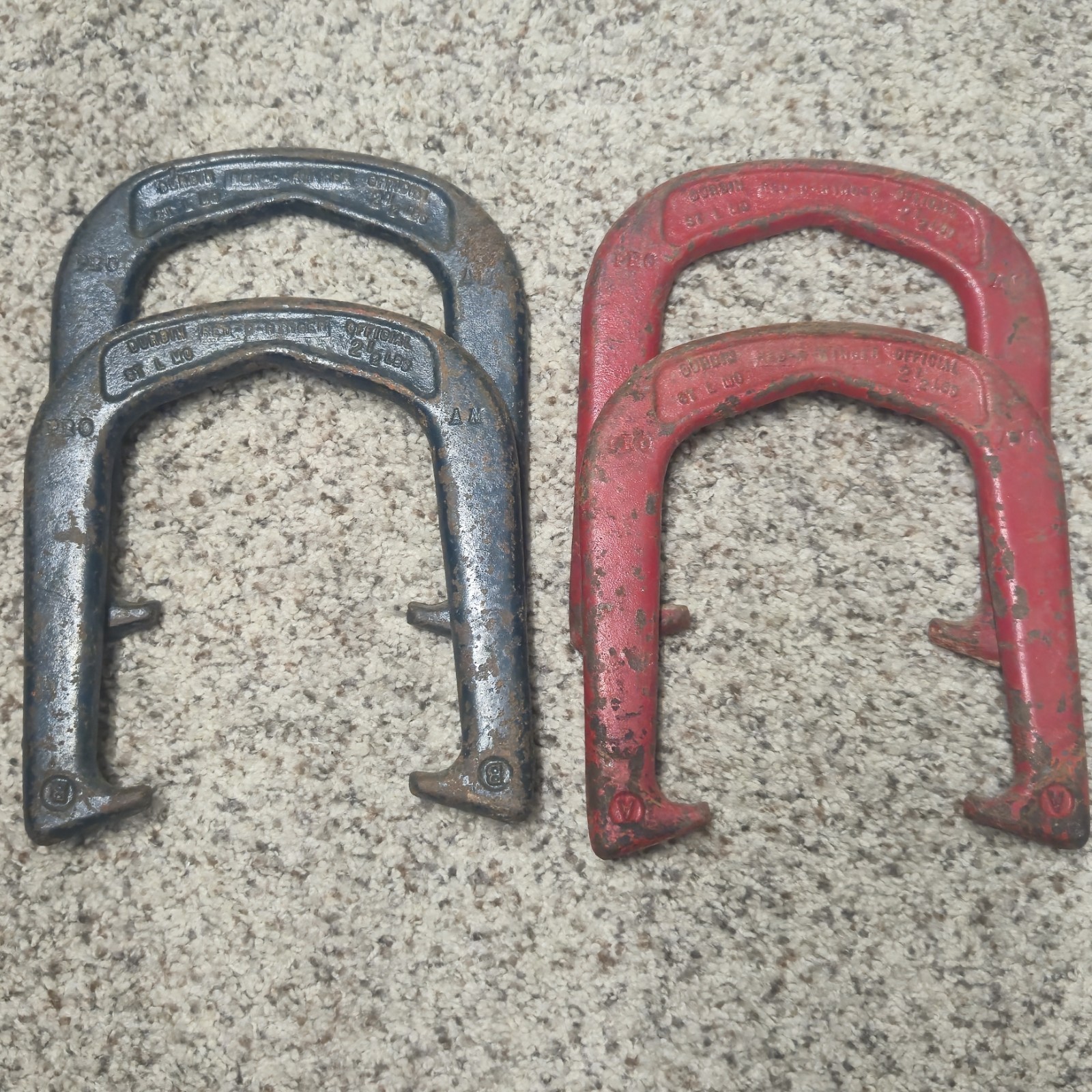 Vintage Durbin Red D Ringer Pitching Horseshoes Set of 4 St Louis MO 2.5 lbs Vintage Durbin Red D Ringer Pitching Horseshoes Set of 4 St Louis MO 2.5 lbs