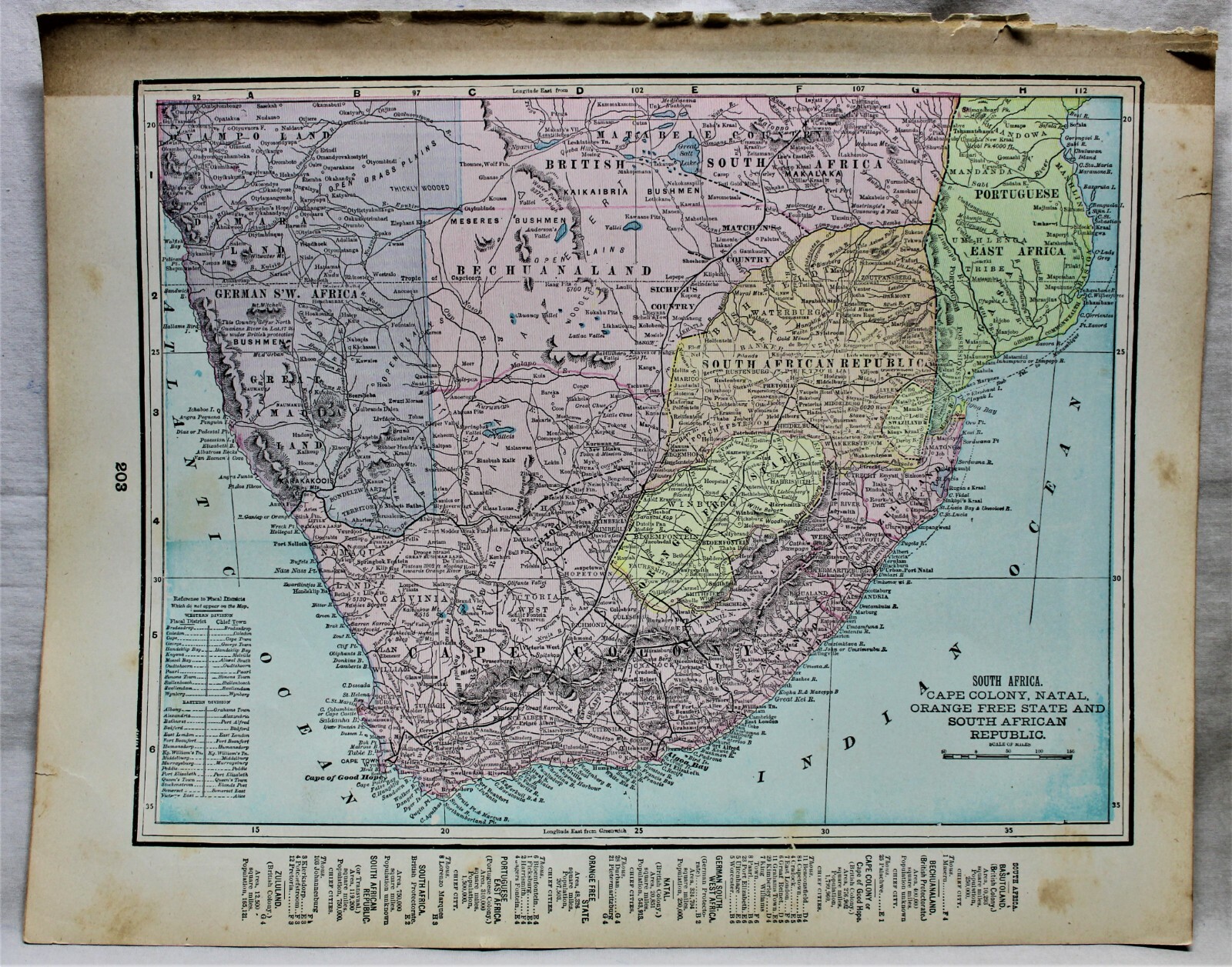 CRAM\'S ATLAS MAP PAGE COLONIAL SOUTHERN AFRICA AUSTRALIA & OCEANIA 1899 VINTAGE