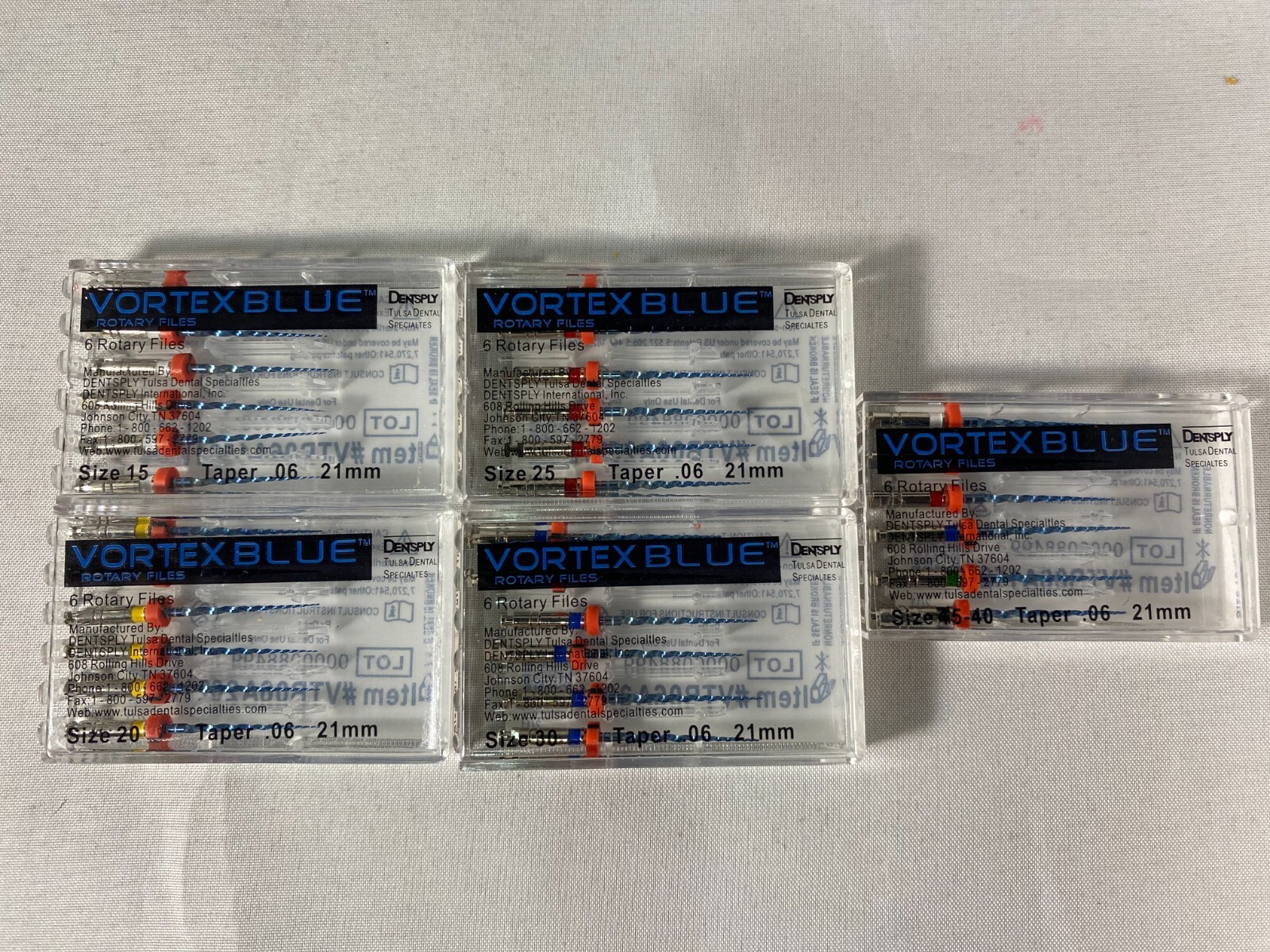 Dentsply Dental Tulsa Vortex Blue 21, 25, 30mm all Taper rotary file 60/pk
