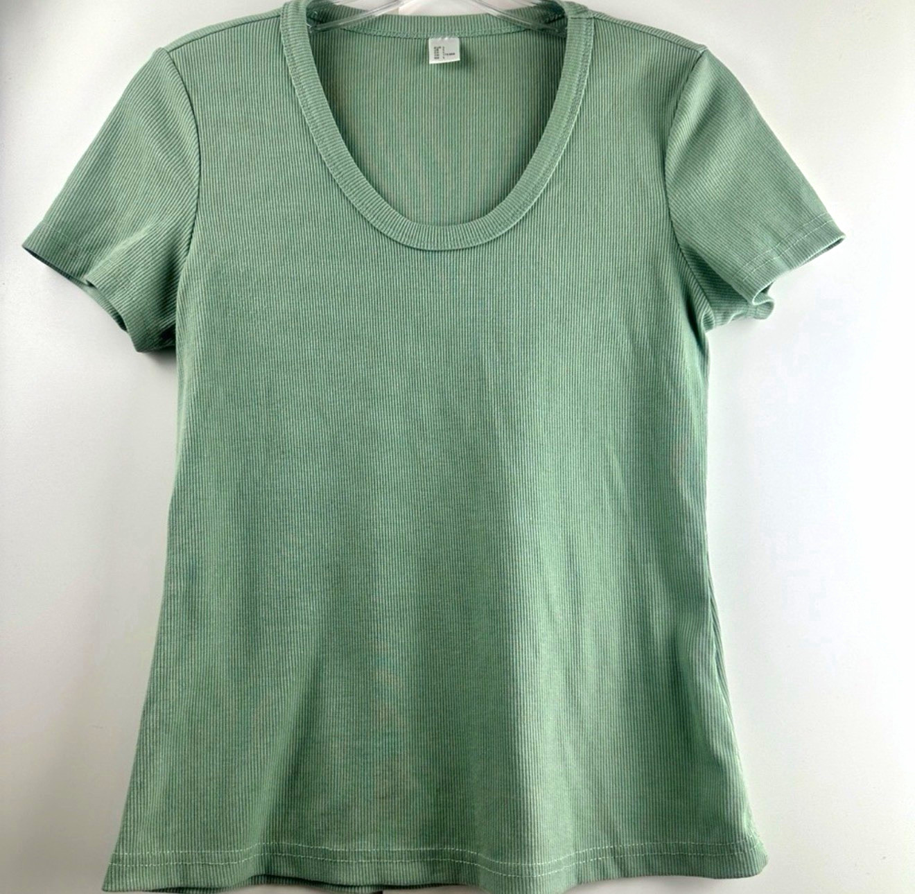 Verdusa Women’s Green Solid Ribbed Knit Scoop Neck Short Sleeve T-Shirt L