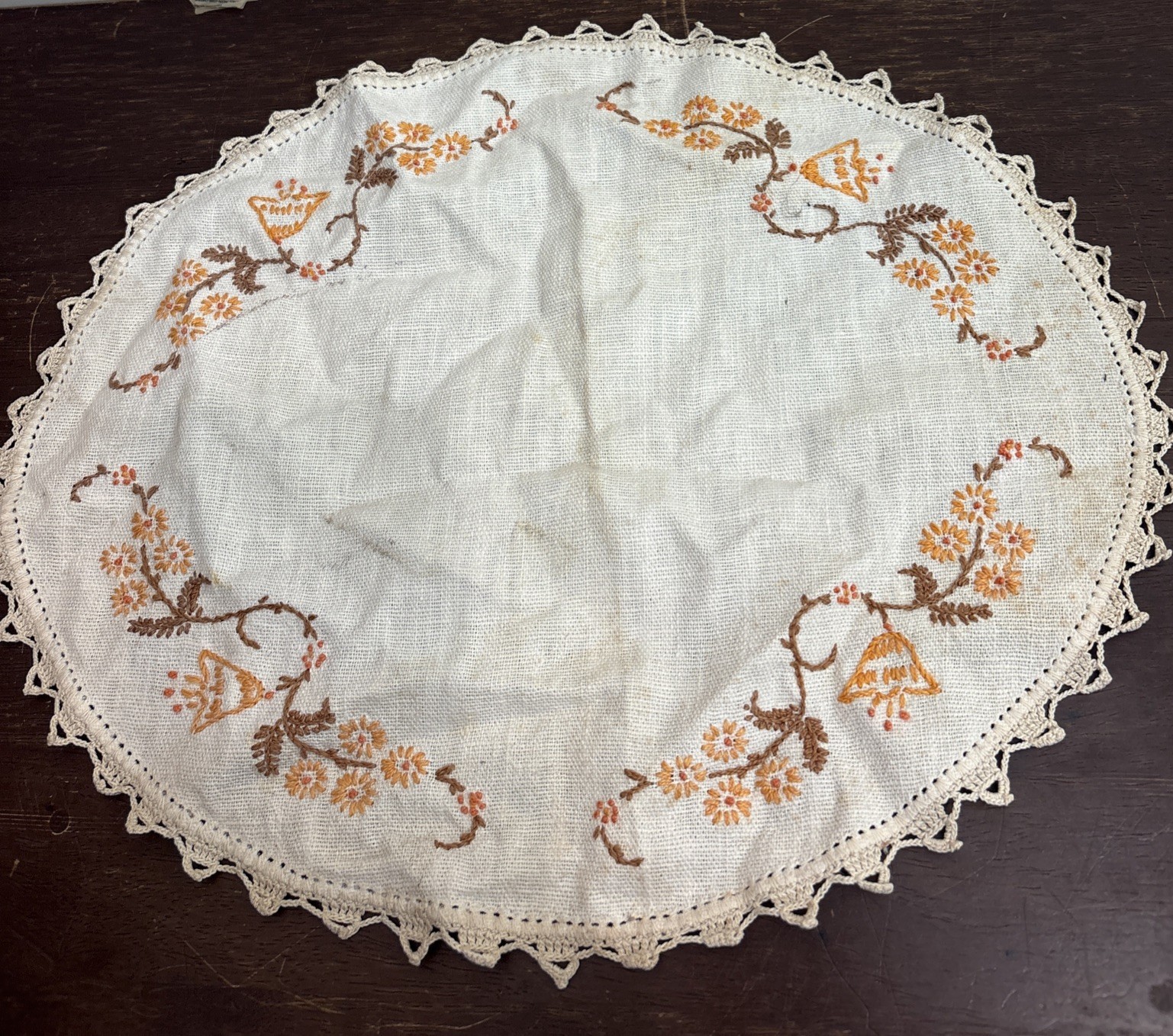 Hand Embroidered Doily Vintage 14”x11” Hand Embroidered Doily Vintage 14”x11”