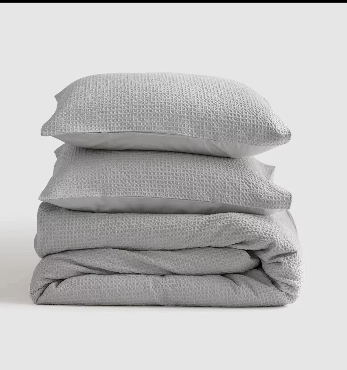 Quince Organic Luxe Honey Comb Duvet Cover Set Full/Queen Light Gray w/ Shams