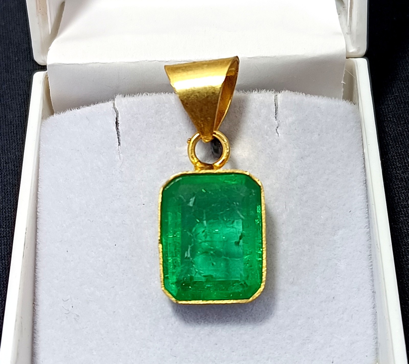 19.70 Ct Certified Natural Green Emerald Pendant In Gold Plated  – Flawless Gem