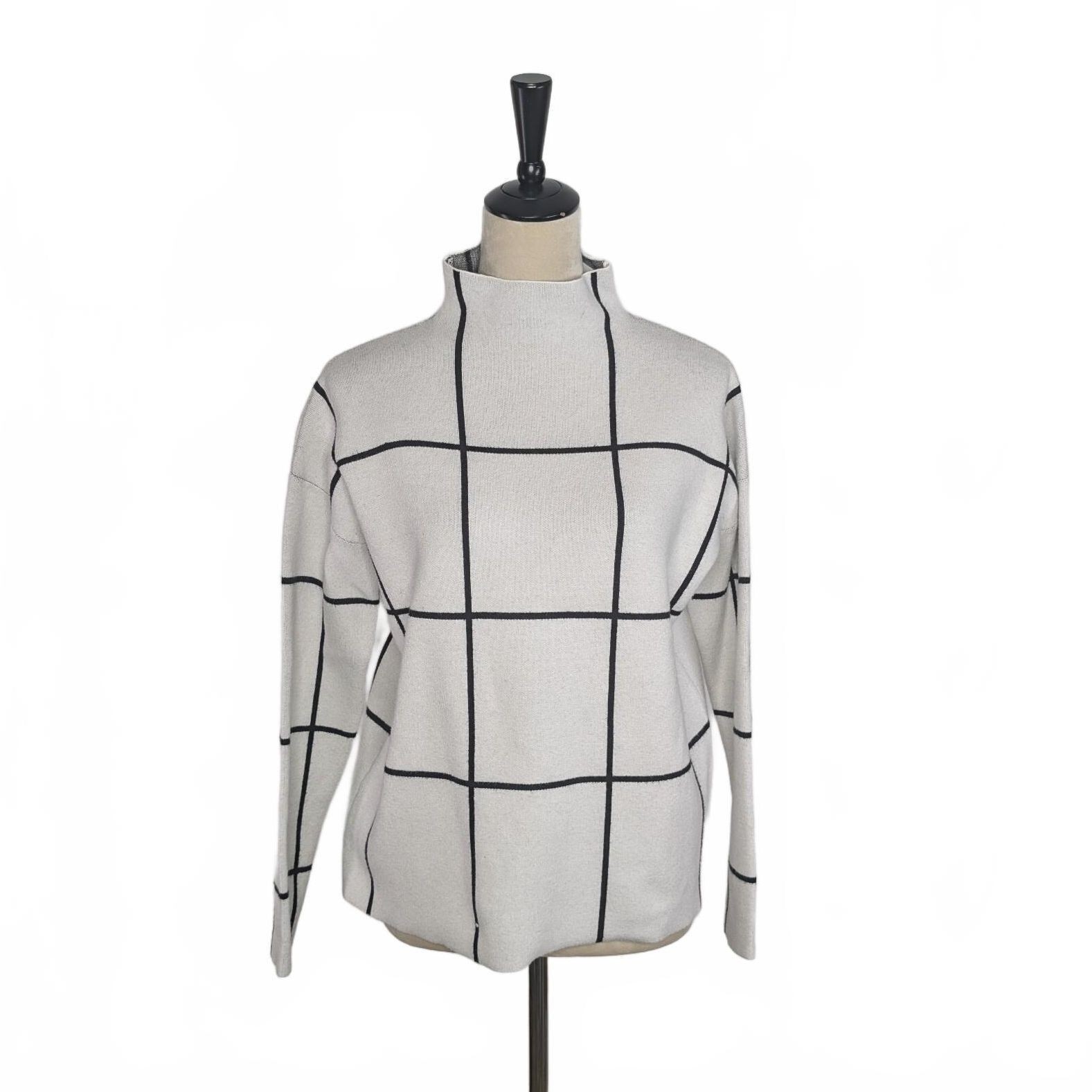 Cynthia Rowley M Ivory Windowpane Grid Sweater Minimalist Chic Clean Mod 80s Cynthia Rowley M Ivory Windowpane Grid Sweater Minimalist Chic Clean Mod 80s