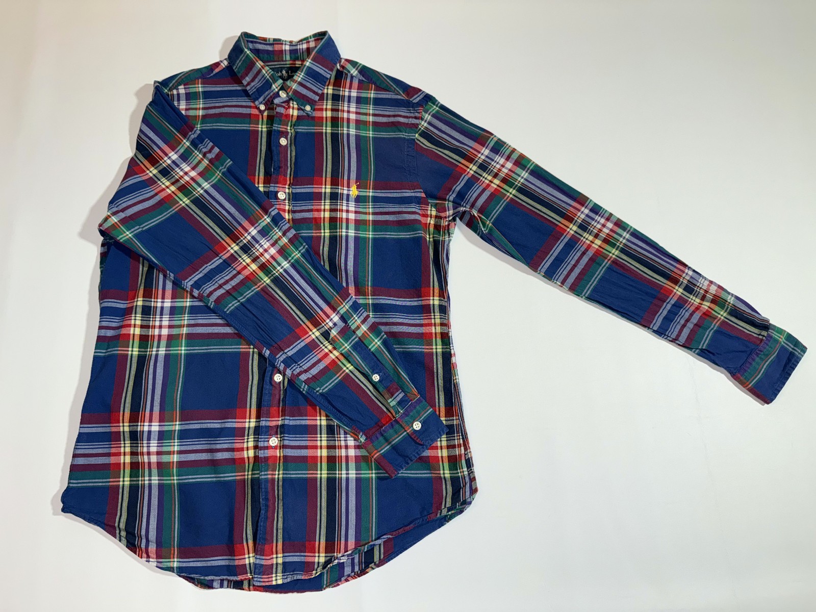 VTG Ralph Lauren Men\'s Medium Custom Fit Oxford Plaid Dress Shirt Blue VTG Ralph Lauren Men\'s Medium Custom Fit Oxford Plaid Dress Shirt Blue