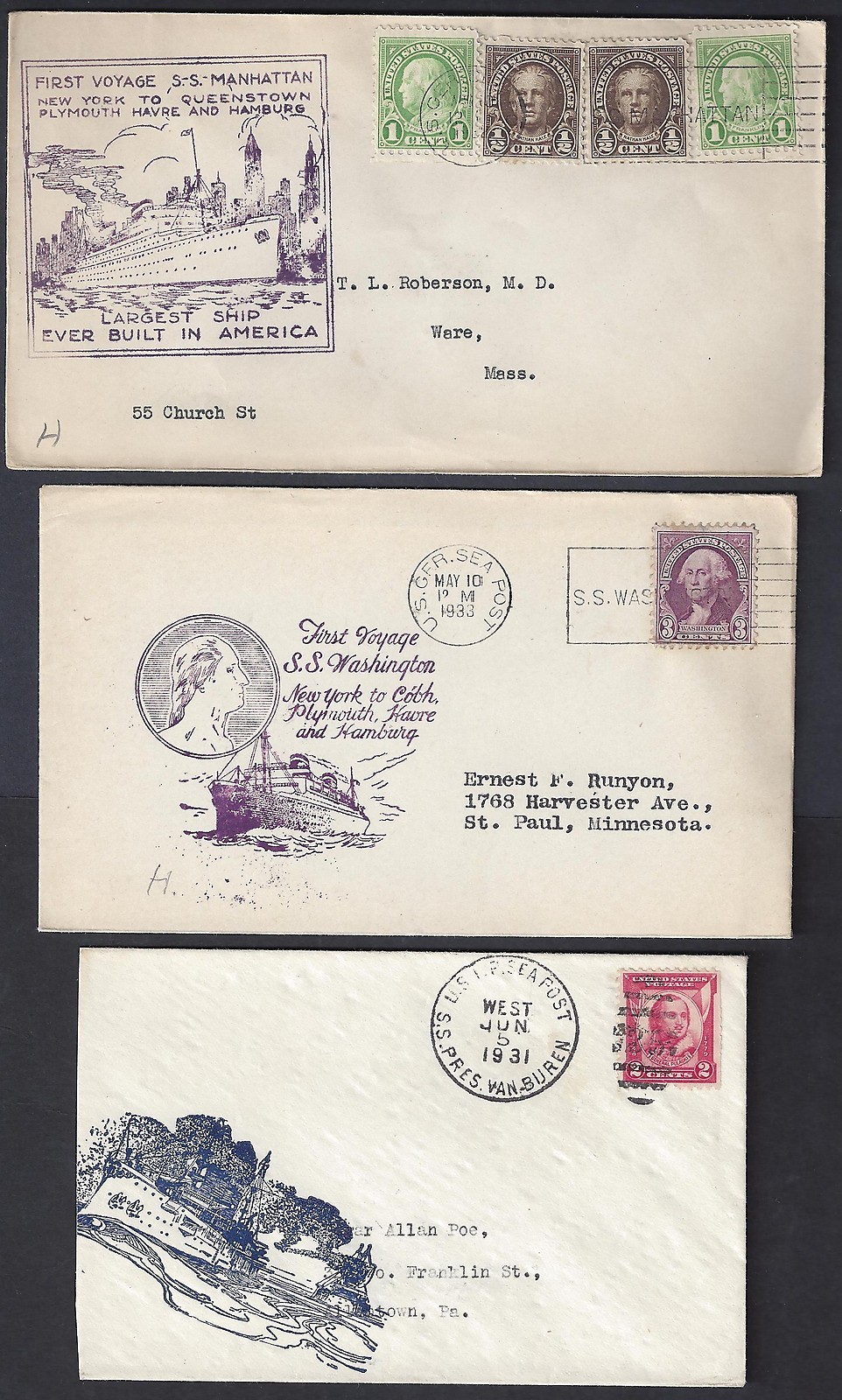 Us 1930\'S 40\'S Collection Of 6 Sea Post Posted On The High Seas Cover Ss Washing