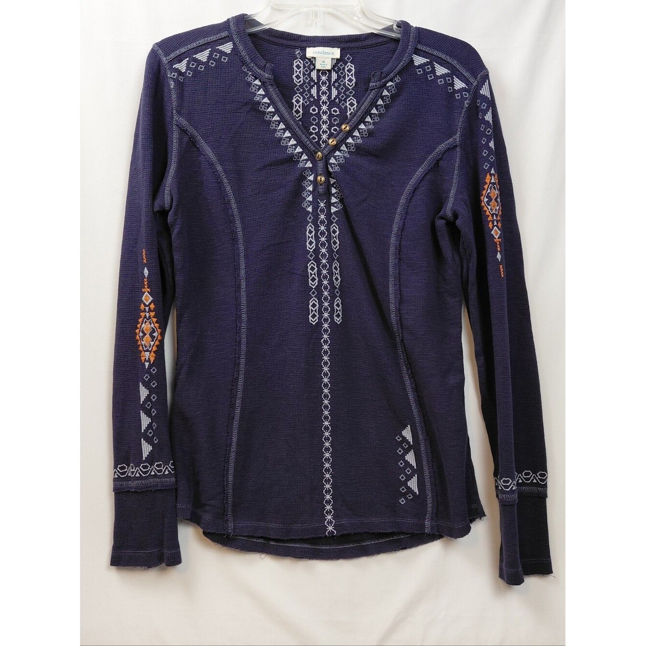 Sundance Thermal Henley Size Medium Embroidery Blue Orange Sundance Thermal Henley Size Medium Embroidery Blue Orange