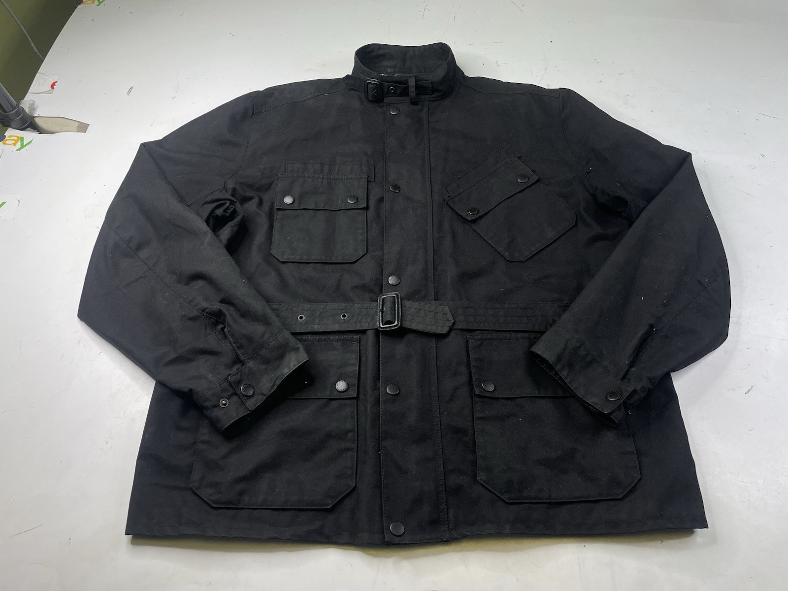 Rare BELSTAFF X French Connection Waxed Cotton Black Motorcycle Jacket Mens XXL