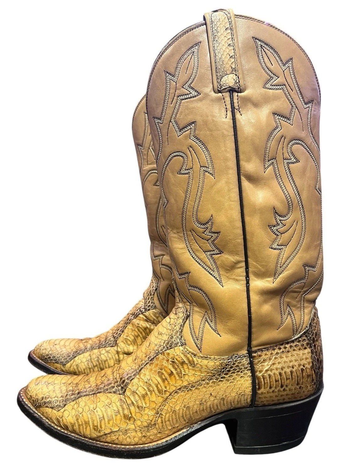 Vtg 1984 Dan Post #6965 Genuine Watersnake In Camel Western Boot Men Size 8D USA