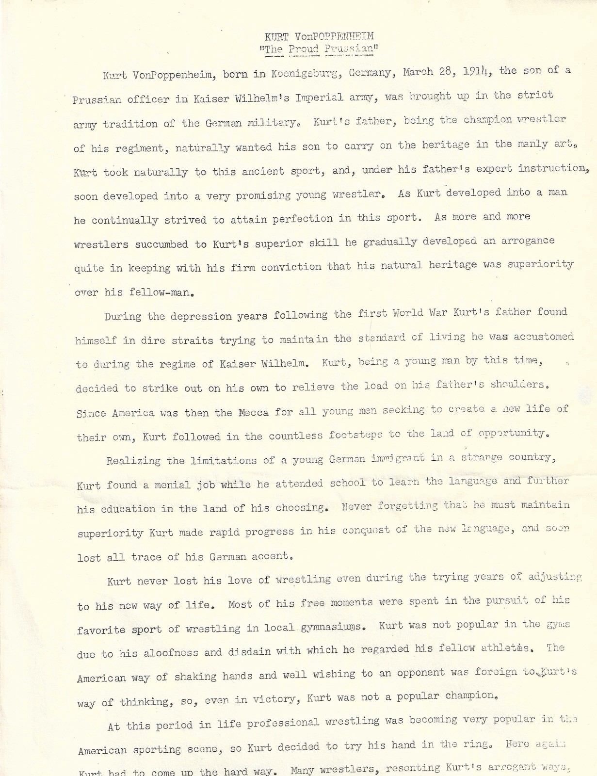 NW Wrestling 1940s/50s Kurt VonPoppenheim Jack O’Reilley Photos & Press Bio NW Wrestling 1940s/50s Kurt VonPoppenheim Jack O’Reilley Photos & Press Bio