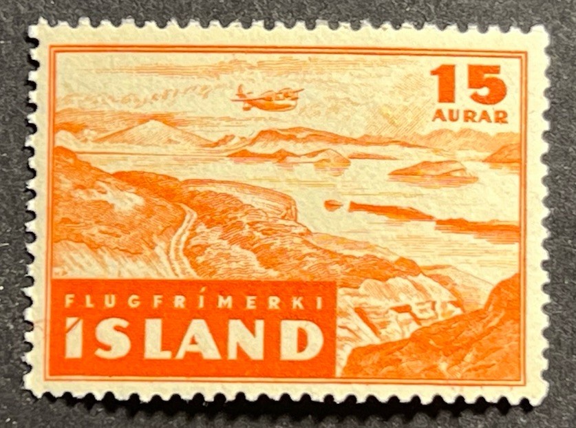 Travelstamps: 1947 Iceland Stamps Scott #C21 - 15 Aurar Air Mail - Mint MNH OG Travelstamps: 1947 Iceland Stamps Scott #C21 - 15 Aurar Air Mail - Mint MNH OG
