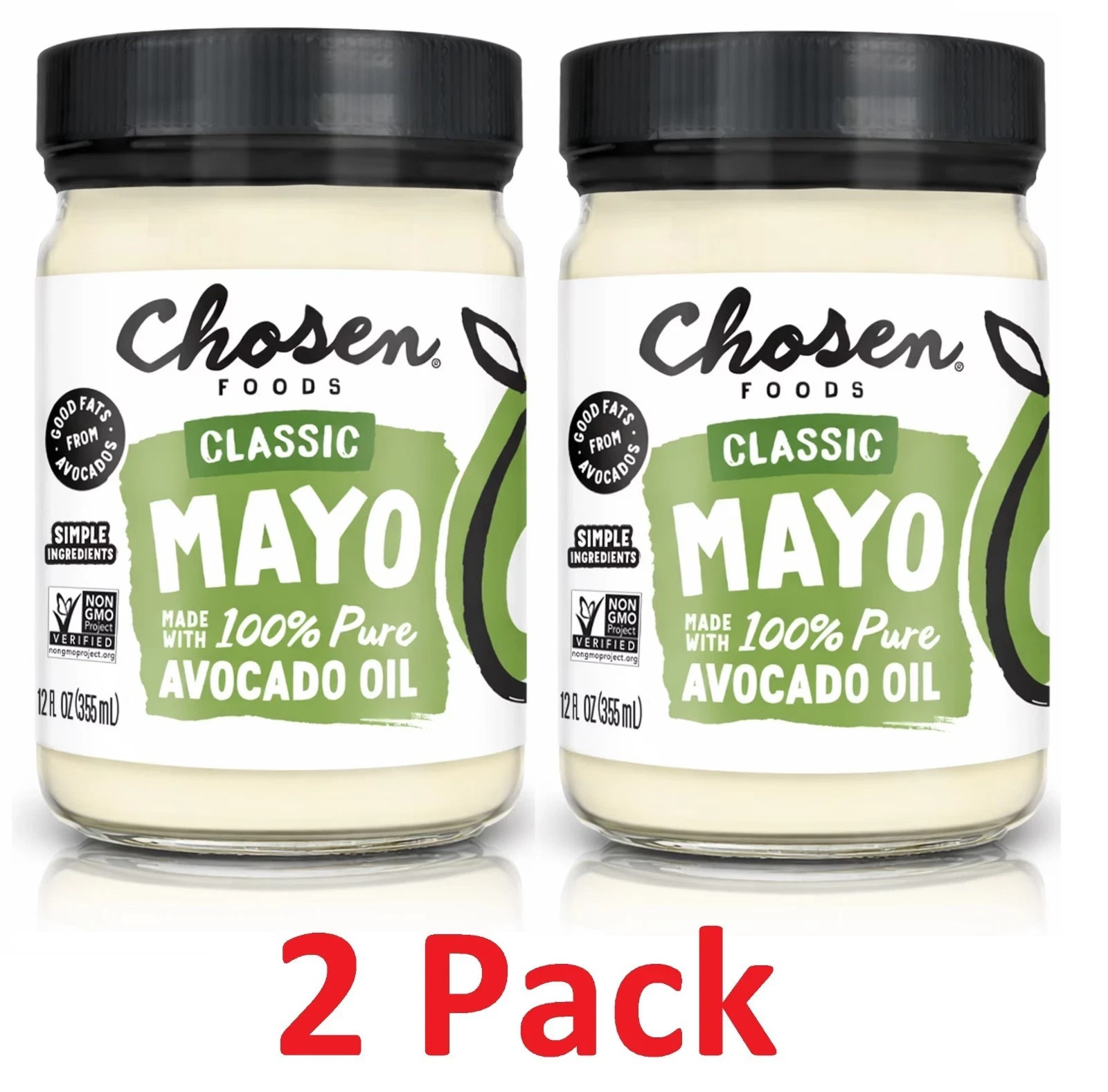 Chosen Foods 100% Pure Avocado Oil-Based Classic Mayonaise 12 Oz Jar each-2 Pack
