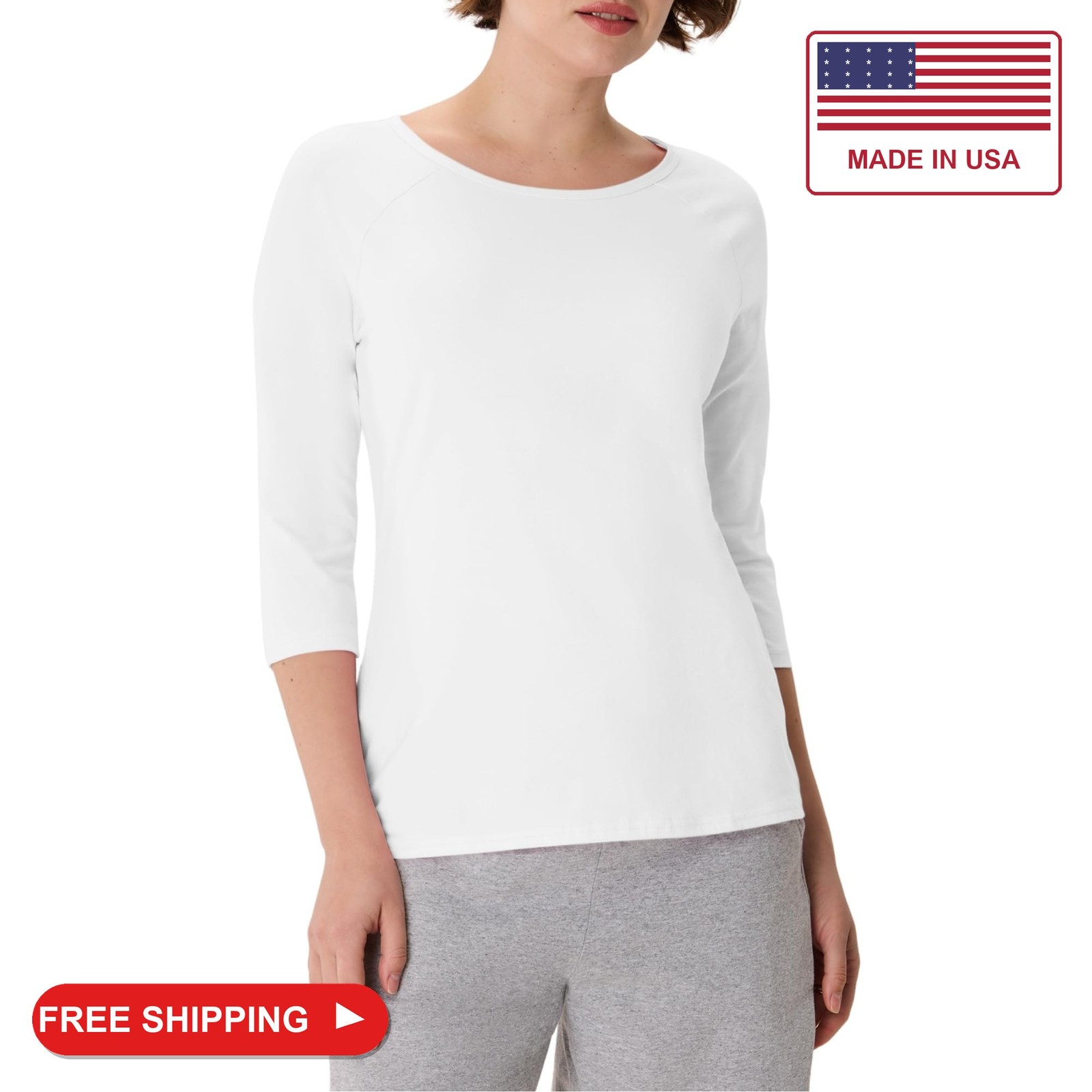 Hanes Women\'s Stretch Cotton Raglan Sleeve Tee, White, X Large