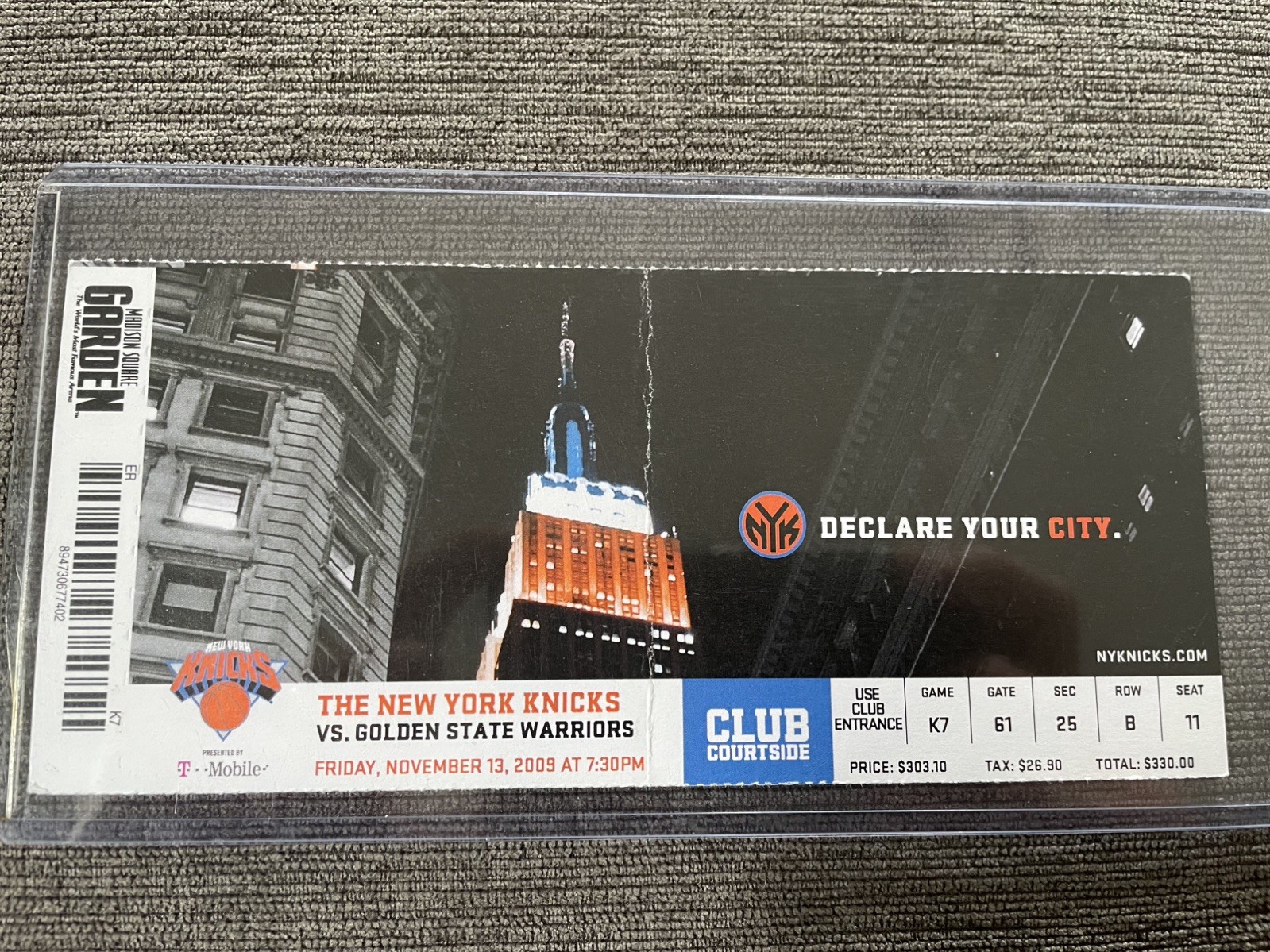 Stephen Curry\'s First NBA Game At MSG & First Career Block 11-13-09 Ticket Stub Stephen Curry\'s First NBA Game At MSG & First Career Block 11-13-09 Ticket Stub
