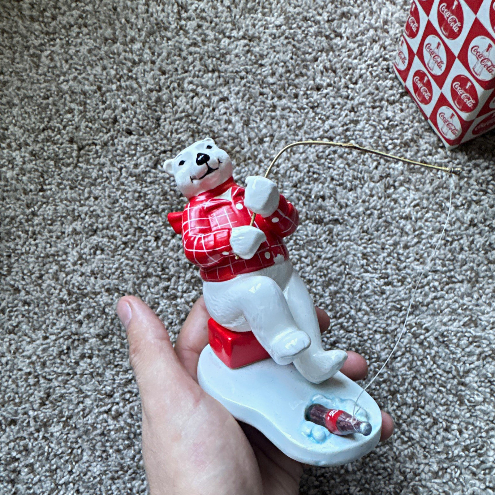 Coca-Cola Ceramic Polar Bear Figurine Always Ice Fishing 1995 Coca-Cola Ceramic Polar Bear Figurine Always Ice Fishing 1995